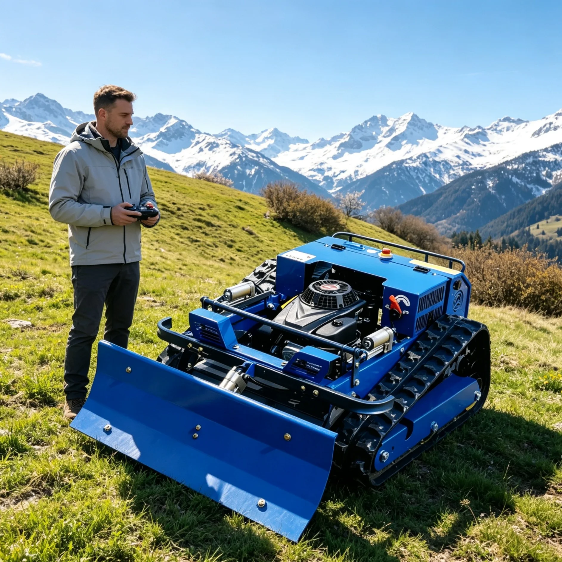 Customized 550 snow shovel tracked lawn mower with adjustable cutting height, equipped with display screen for daily weeding