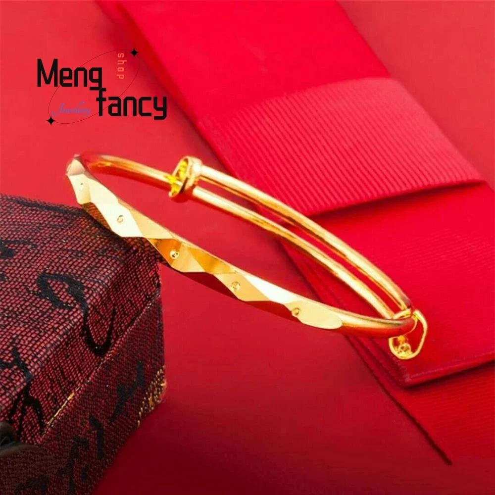 24K Vietnamese Sand Gold Star Round Belly Bangle Natural Designer Bracelets For Women Luxury Fashion Charms Jewelry Holiday Gift