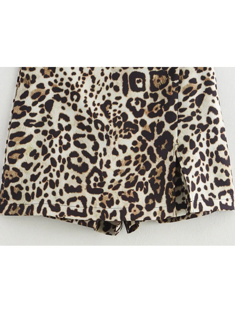 SIYANG Women Fashion Chic Leopard Skirt Shorts Femael Side Slit Zipper Shorts Ladies Casual Streetwear