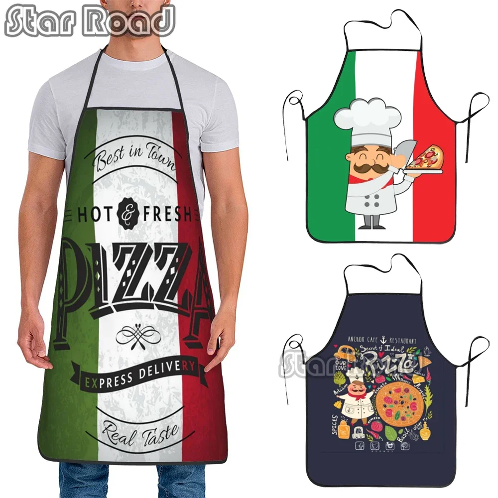 Retro Italian Flag Pizza Aprons Men Women Italy Pride Adult Unisex Kitchen Chef Bib Tablier Cuisine Cooking Baking Gardening