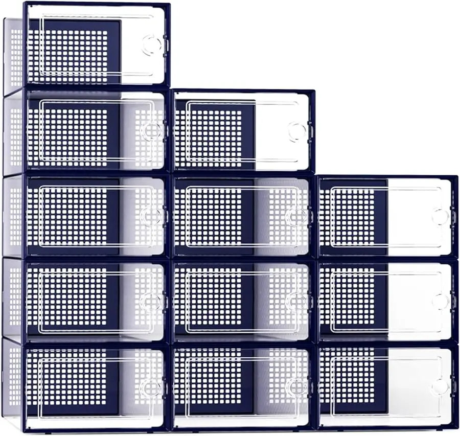 

X-Large Shoe Storage Boxes Organizers Clear Plastic Stackable 12 Pack, Shoe Rack & Holder Substitute, Sneaker Containers, Toy St