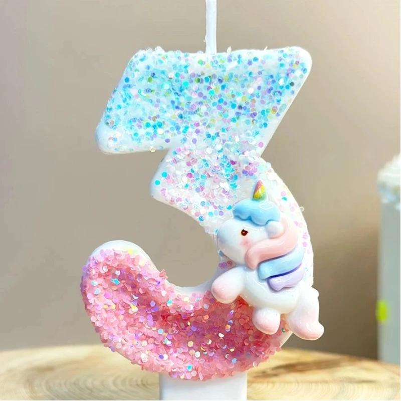 Unicorn Birthday Candles 0-9 Number Pink Blue Cake Candle Fashion Cartoon Anime Topper Party Cute Decoration Animal
