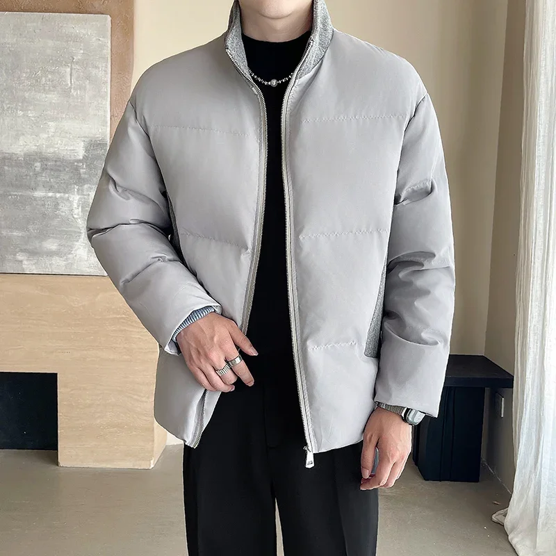 

LIBIELIY Winter Parkas Men Woolen Patchwork Stand Collar Solid Warm Casual Parkas Coat Jacket Male Fashion Thick Outdoor Zipper