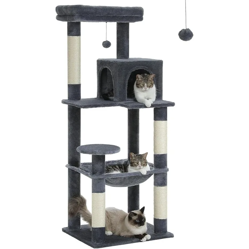 

Cat Tree for Large Cats with Metal Plush Big Hammock, 56.3" Cat Tower for Indoor Cats with 2 Door Condo House, 6-Tier Cat Shelve
