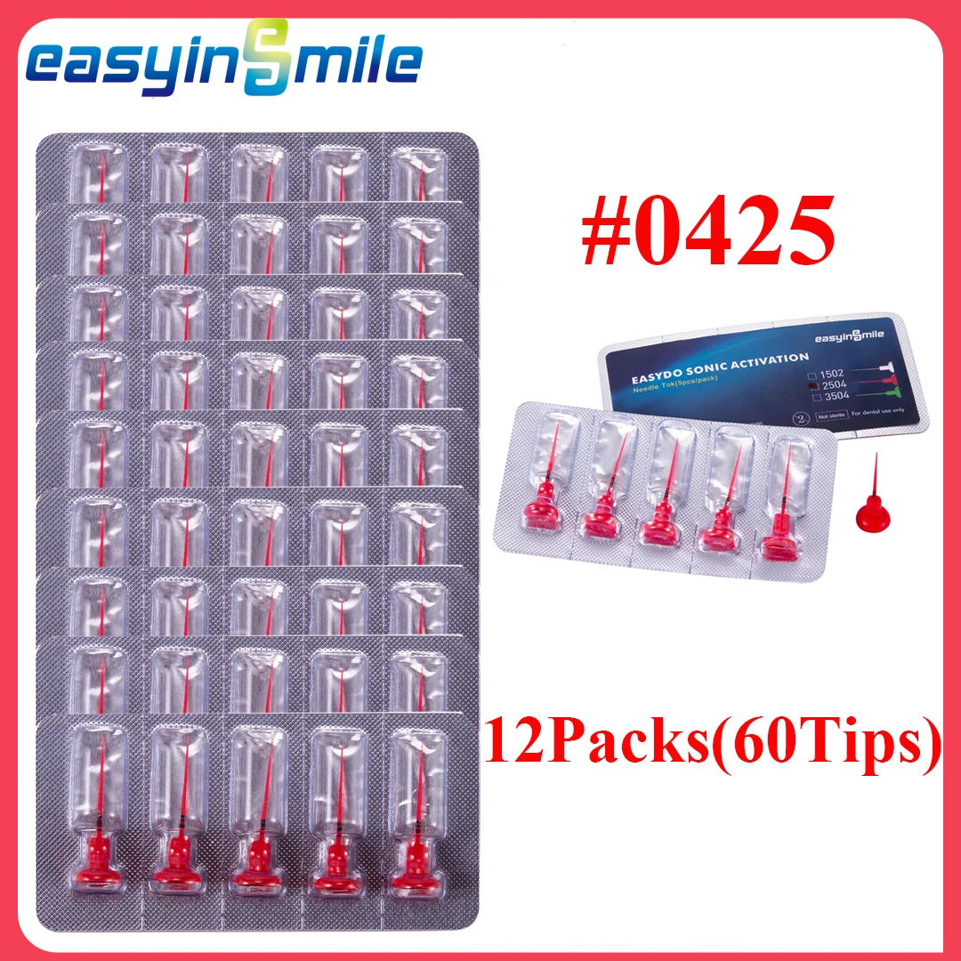 Easyinsmile 60Tips(12Pack) Dental Endo Sonic Activator Tips Eddy Sonic Irrigator Tips Root Canal Clean Preflex Soft Tips #0425