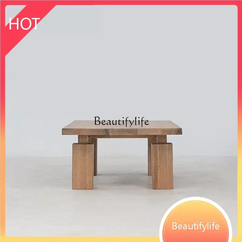 

New style Modern medieval style solid wood coffee table Nordic simple log style square edge few homestay ss 8617
