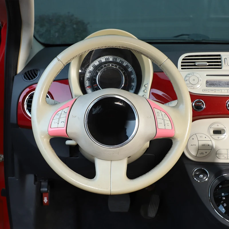 For Fiat 500 Abarth 595 695 10-15 ABS Carbon Fiber Car Steering Wheel Button Frame Cover Trim Sticker Interior Car Accessories 5