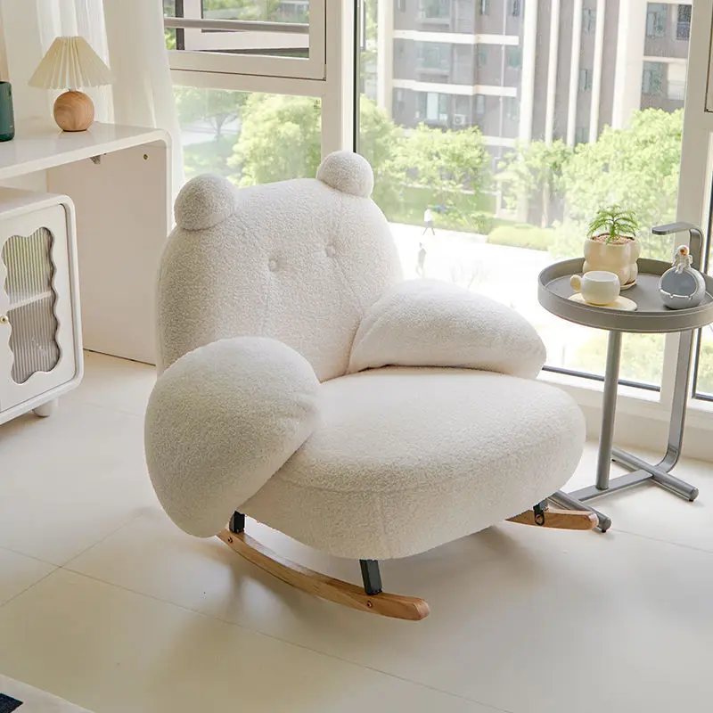 

Bedroom single white rocking chair living room sofa bear chair Internet celebrity sofa casual milk