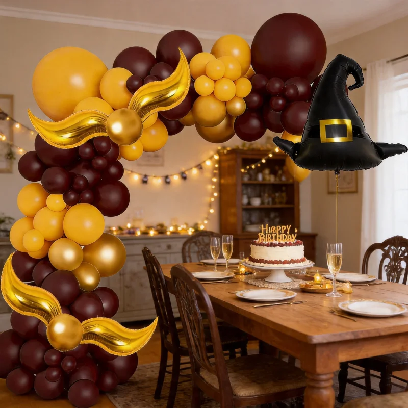 105-teiliges Ballongirlanden-Set im Magic Academy-Stil, Kaffee-Gold Zaubererhut-Ballonkette, Geburtstagsparty-Dekorationsballons – Detail 4