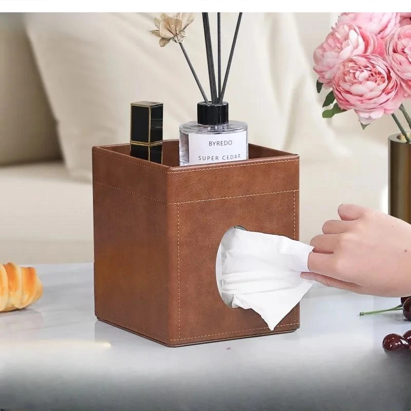 European high-end leather tissue box household multi-functional desktop holder living room dining boxes