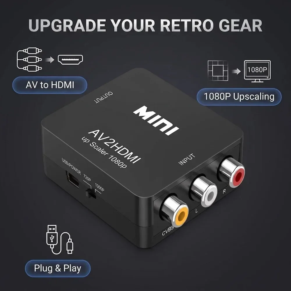 AV RCA zu HDMI Konverter 1080P AV/CVSB zu HDMI-kompatibler HDTV-Schalter Audio-Video-Adapter mit USB-Kabel – Detail 3