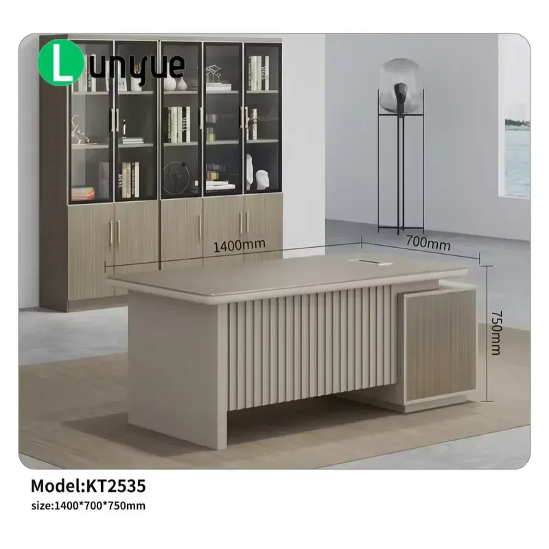 Modern Wooden Executive Desk with Storage Side Cabinet Manager Office Table Commercial Boss Furniture for Home Business