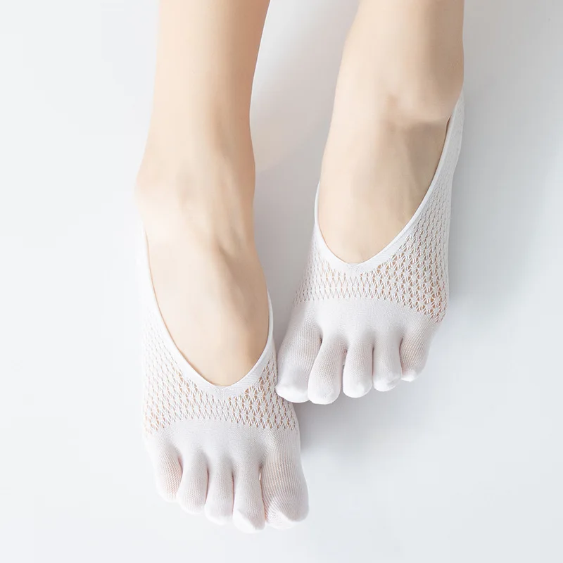 Five Finger Socks Slippers Yoga  Ladies Velvet Summer Stockings Short Mesh Breathable Invisible Shallow Mouth Silicone