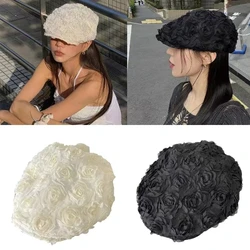 French Hat with Rose Flower Decal Spring Hat Painter Hat for Adult Skin Friendly Peaked Hat