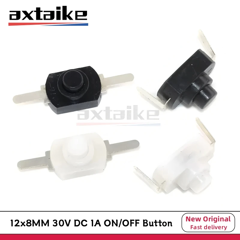 

10PCS 12*8MM 30V DC 1A ON/OFF Mini Push Button Switch For Electric Torch 1208YD 1288BM Self Locking Flat/Bending Pin