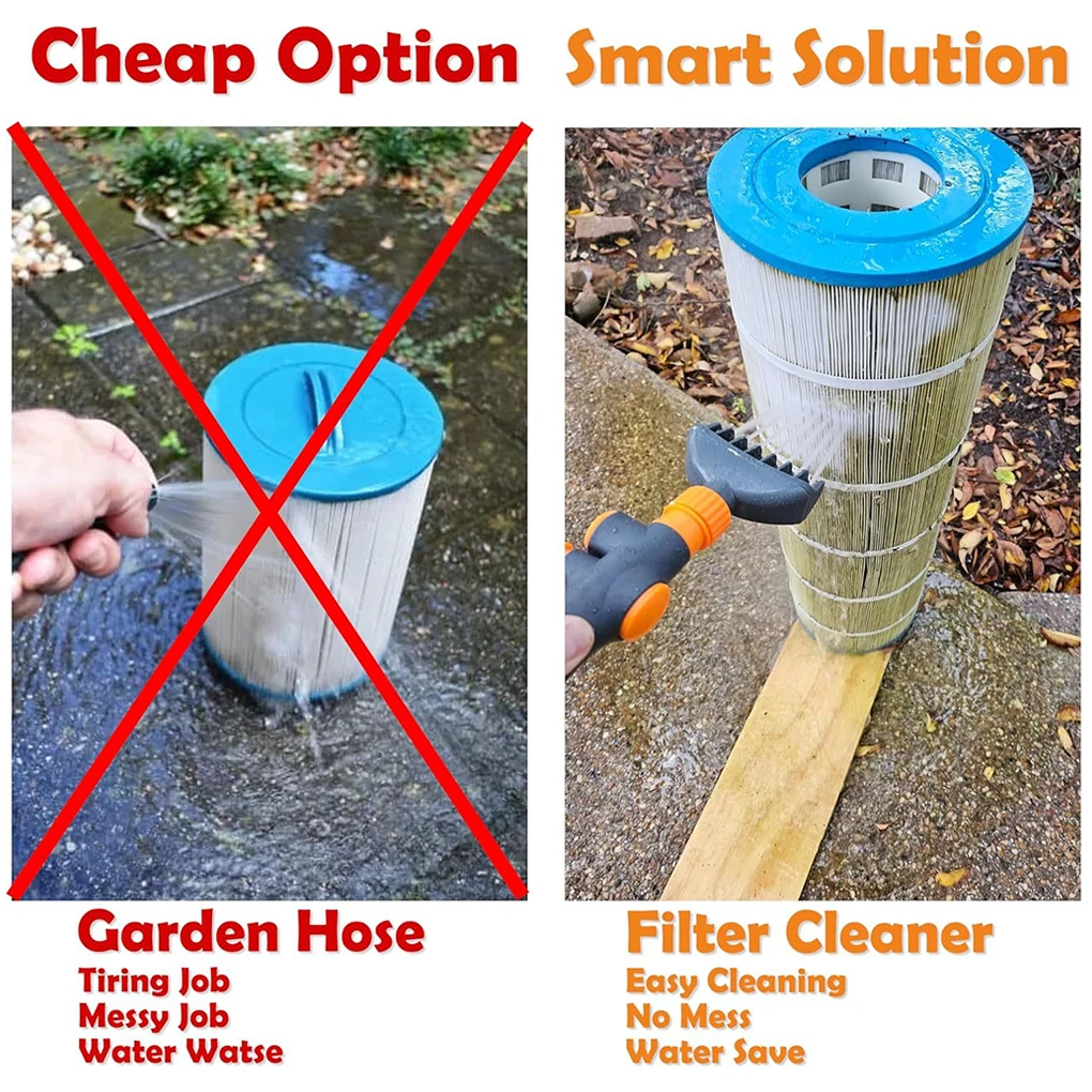 핸들이있는 휴대용 수영장 카트리지 필터 클리너 원 키 시작 온수 욕조 스파 워터 필터 청소 호스 부착 도구