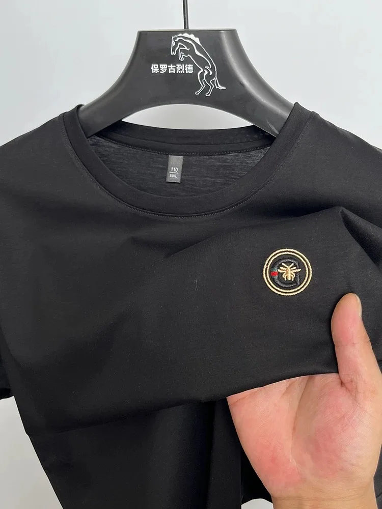 Light luxury brand short sleeve round neck T-shirt high-end letter embroidery breathable summer youth fashion casual men's wear
