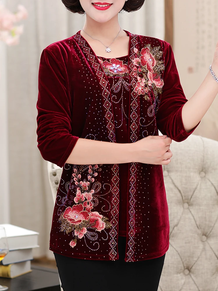 

Fake Two Pieces Sweater Women 2025 Autumn Spring Long Sleeve Sweater High Quality Velvet Embroidery Sweater For Women