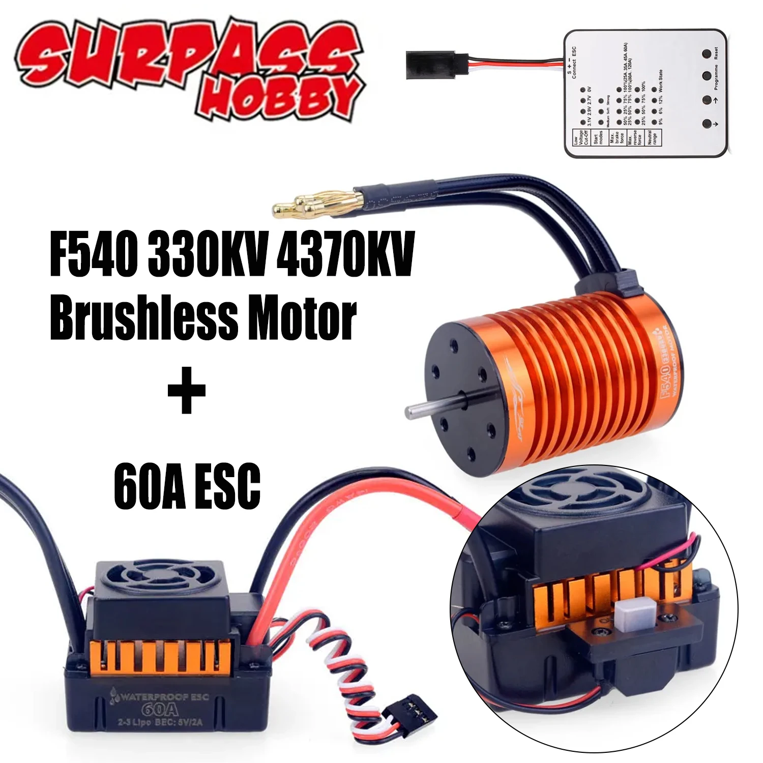 

SURPASS HOBBY Waterproof F540 3300KV 4370KV Brushless Motor W/60A ESC Combo for 1/10 1/12 RC Car Truck Toy Model DIY Accessories
