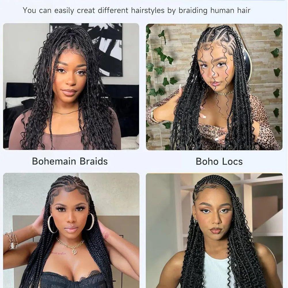 110 جرام 28 بوصة شعر بوهو مجعد للتضفير بدون عقدة 12A موجة عميقة السائبة البوهيمي 2 حزم/حزمة اللون الطبيعي 100% شعر بشري