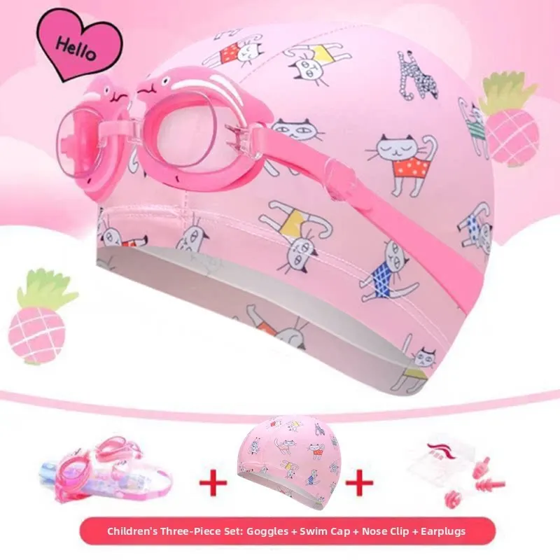 

Kids Swimming Goggles Cap Set 3PCS Cartoon Pattern Soft Silicone for Children Boys Girls Swimming Protection Nose Clip Ear Plugs