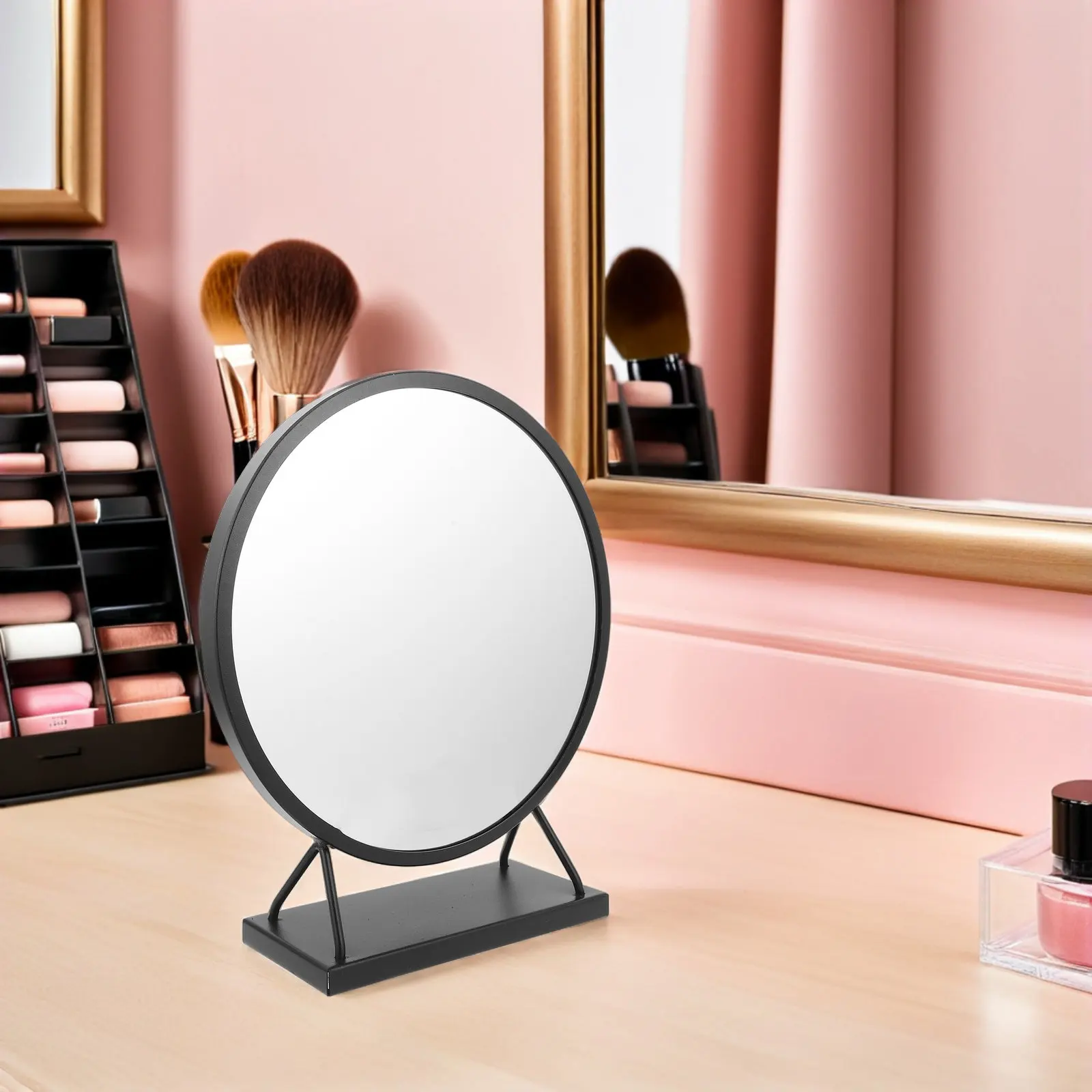 

Black Round Desktop Makeup Vanity Mirror Sturdy Stand Table Makeup Mirror for Dorm Bedroom Dressing Table Teens
