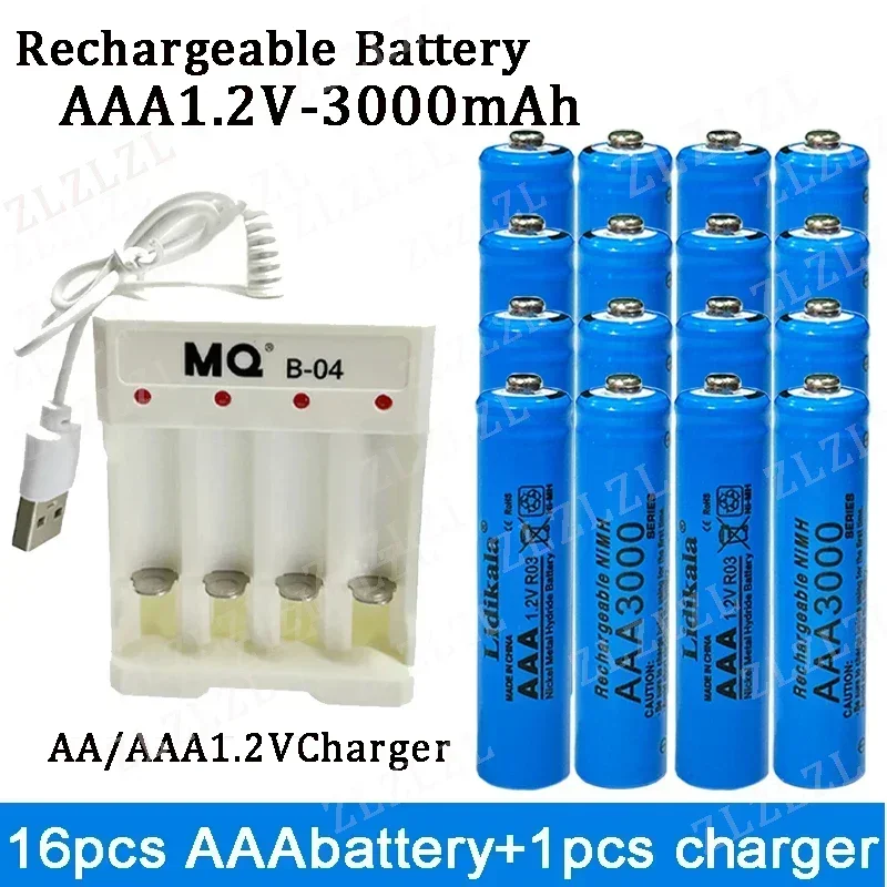 NEW High quality 1.2V rechargeable battery, AAA3000mAh battery+charger, alkaline technology, for remote control, toys/computer