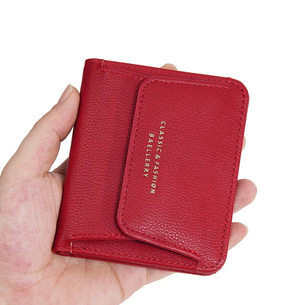 Baellerry Short Mini Wallets for Women PU Leather Card Holder Solid Coin Purse Female Multi-functional Fashion Small Red Wallet