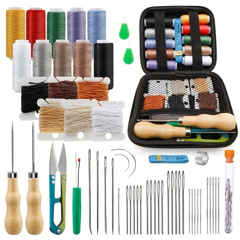 Leder-Nähset, Ledernadeln zum Handnähen, robustes Nähen, Polster-Reparatur-Set, gewachster Faden für Teppich, Stiefel, Schuhe