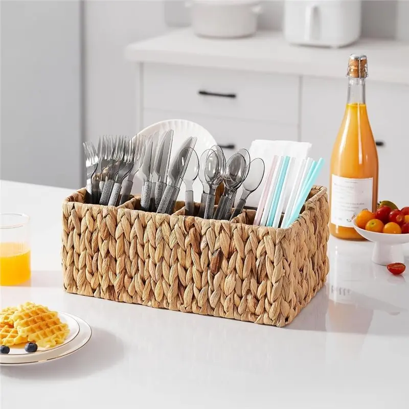 ABGH-Napkin And Silverware Holder Woven Straw Storage Basket For Table, Party & Picnic Use