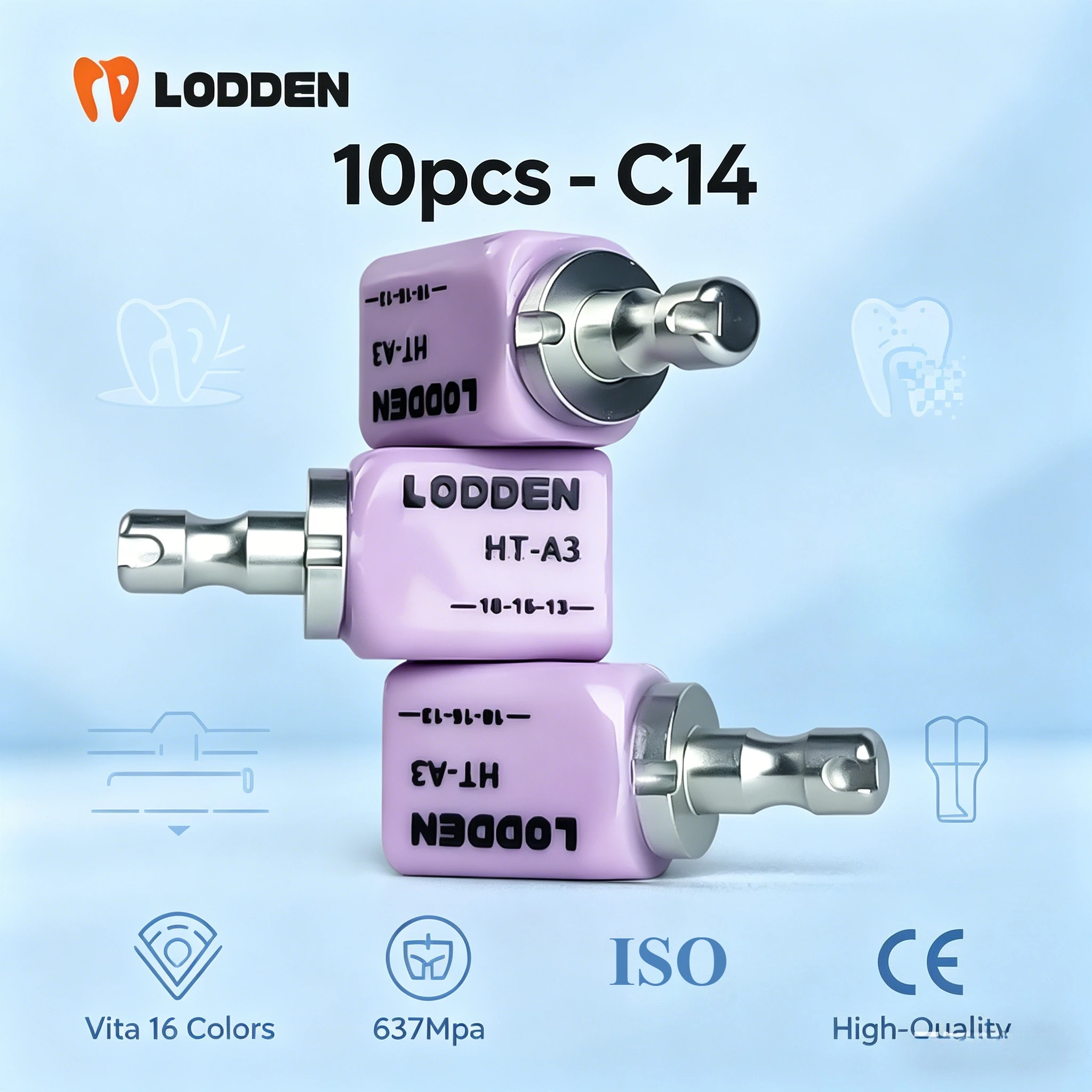 10 Piezas de Bloques de Cerámica de Disilicato de Litio Lodden HT LT para Sirona C14 CAD CAM Cerec, Materiales de Laboratorio Dental para Carillas