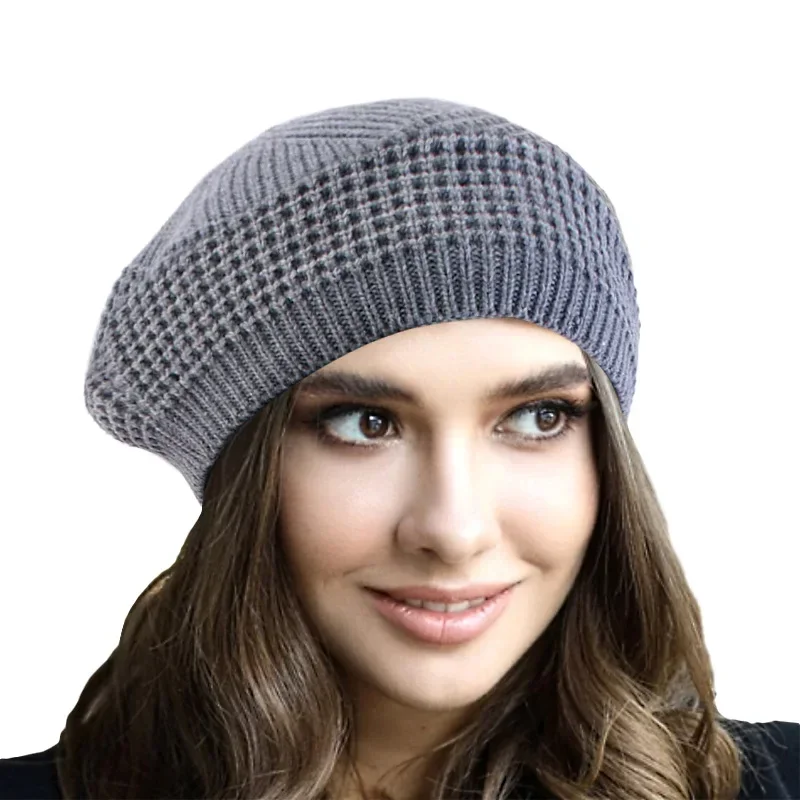 

Autumn Winter Knitted Beret Hat Women Knit Beanies Bonnet Warm Solid Color Headpiece Cap Artist Painter Berets Hats Headscarf