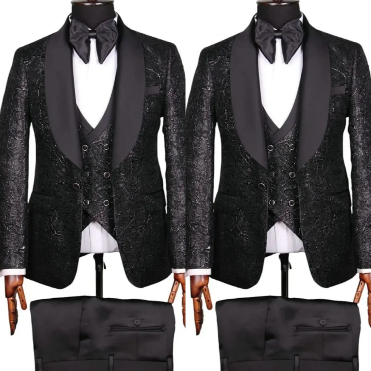 Design Wedding Tuxedos Jacquard 3 PCS Jacket Vest Pants Men Suit Gentleman Shawl Lapel Prom Groom Business Blazers Customized
