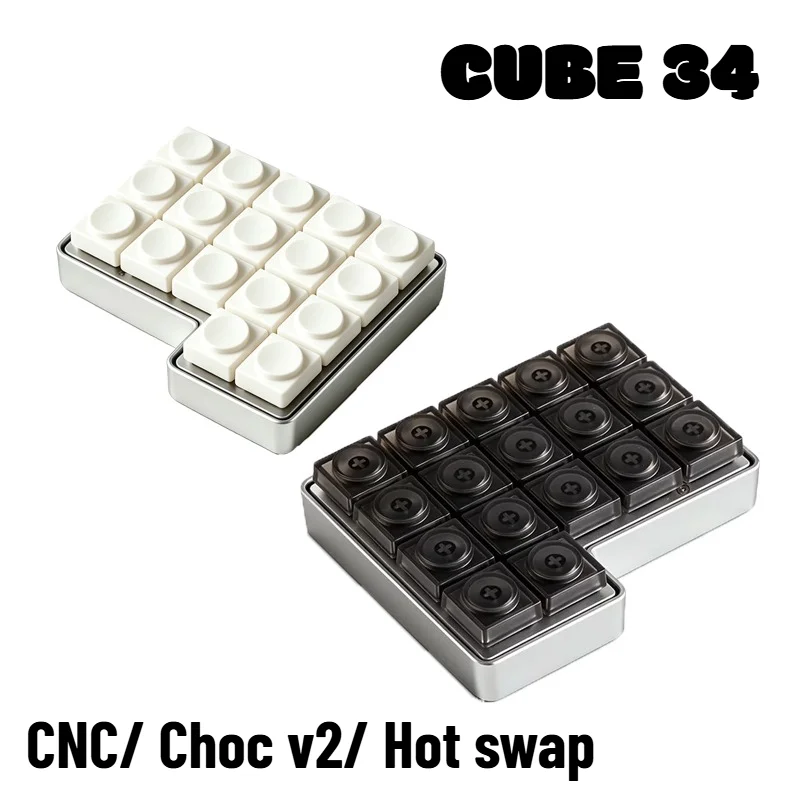 Teclado Mecânico Dividido de Perfil Baixo CUBE34 em Alumínio, Personalizado, Bluetooth, Com Fio, Hot Swap, Modo Duplo, Ergonômico CHOCV2