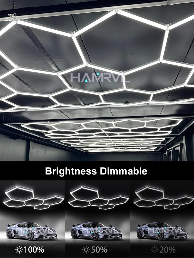 Hexagonal Garage Light Dimming/3000k warm/4000k Barber Shop LED Lamp Workshop Ceiling Detail Lighting Gym Car Repair Parts Store