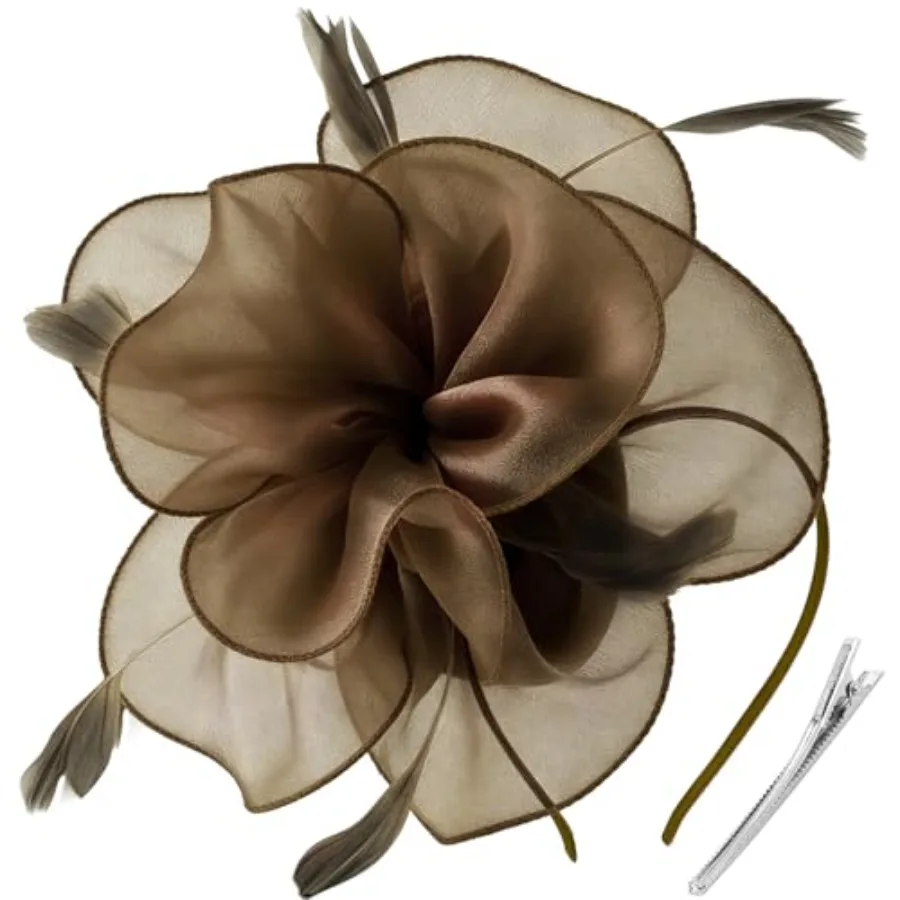 DRESHOW Fascinators Hat Tea Party Headwear Ribbons Feathers on a Headband and a Clip for Women