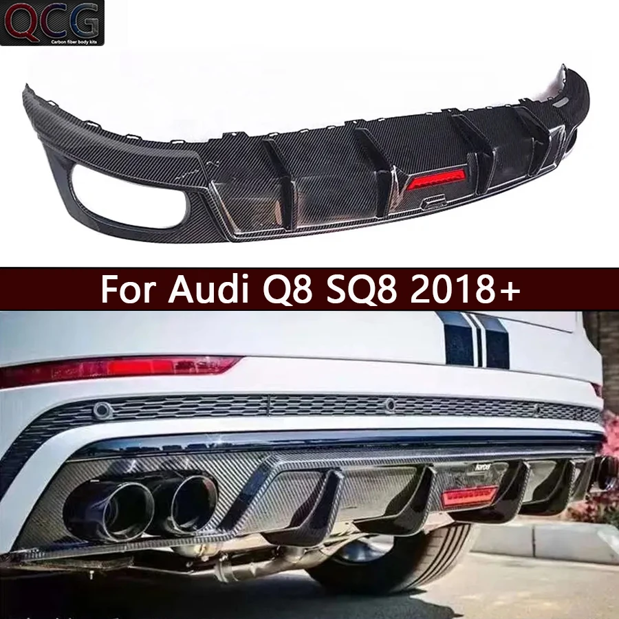 Dla Audi Q8 SQ8 2018+ Karbonowy Dyfuzor Tylny Zderzaka, Splittery, Spoiler, Akcesoria Samochodowe, Body Kit