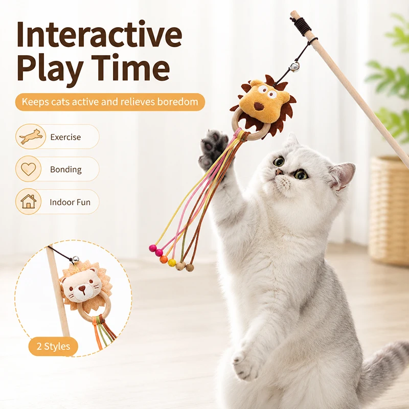 Varita interactiva de peluche para gatos y perros con campana - imagen 2