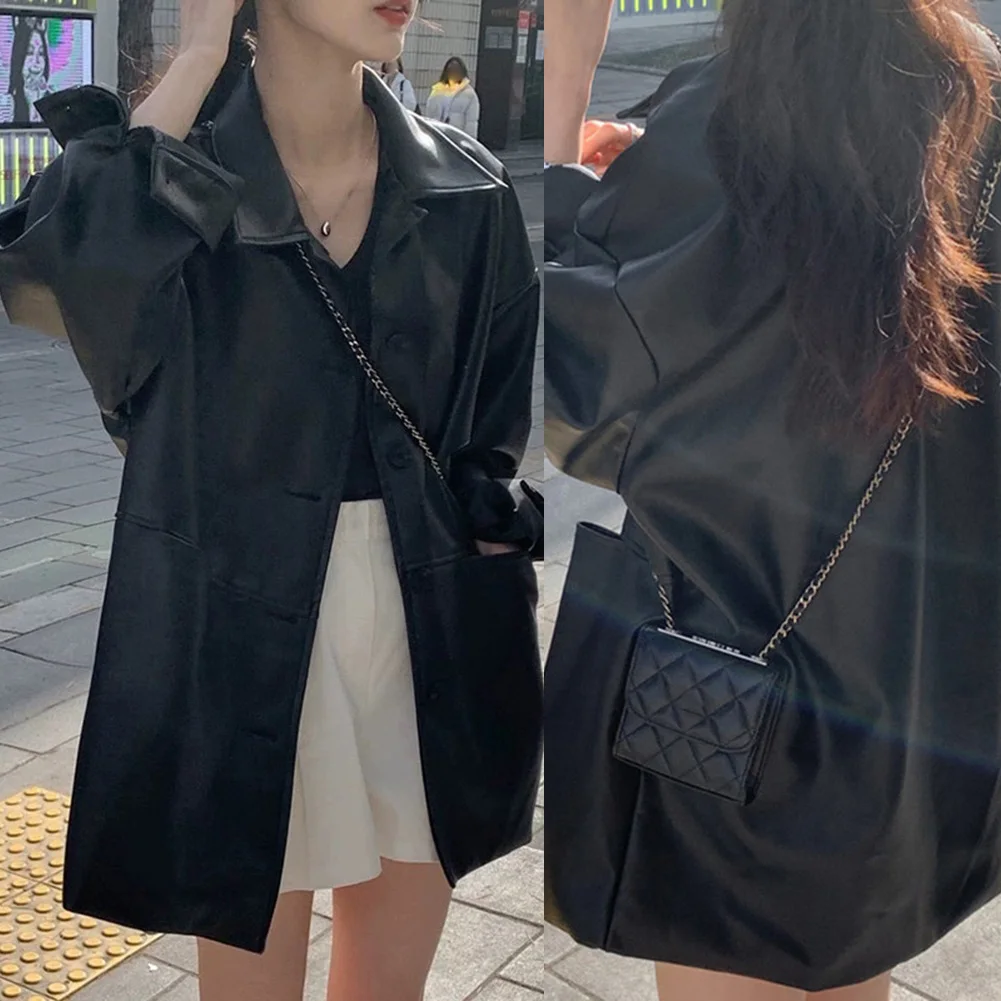 For Daily Use Casual Fashion Coat Spring Autumn Coat Autumn Vacation L M Long Sleeve Design PU Leather Material