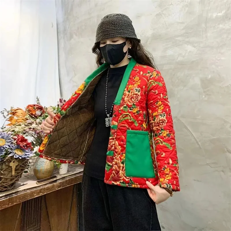 (Panno di rivestimento) inverno addensato nuova versione coreana di vestiti imbottiti in cotone Casual da donna di moda con colletto stampato taglie forti