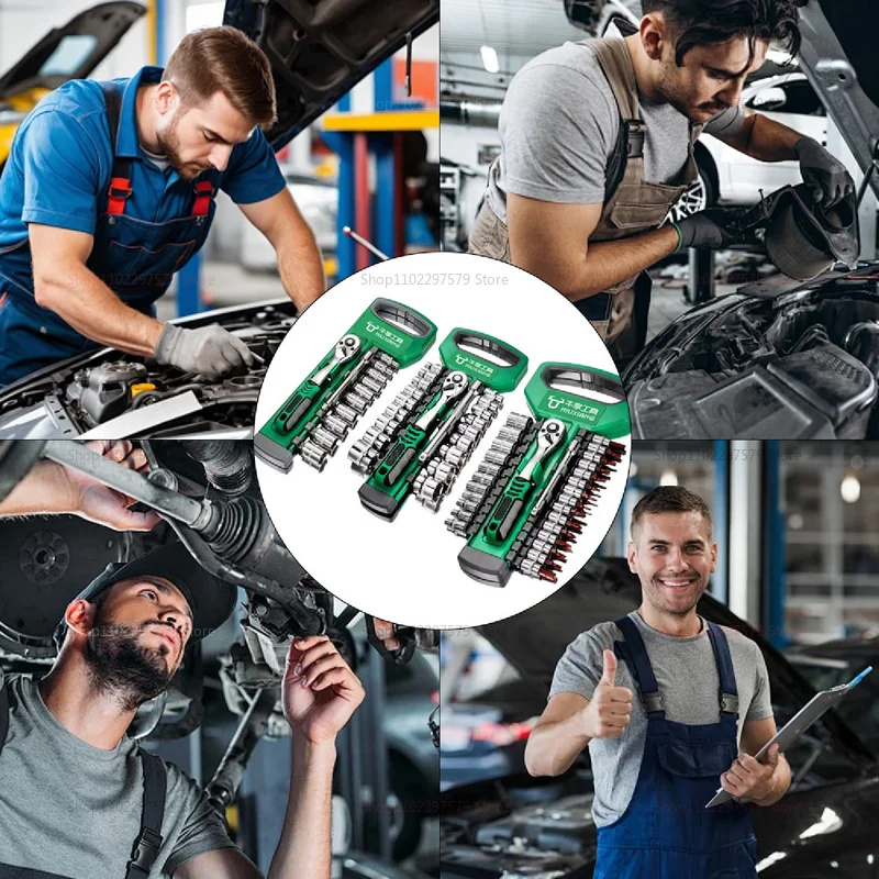 المقبس كم وجع مجموعة أدوات إصلاح السيارات اليدوية مفتاح ربط السقاطة أدوات المفك لسيارة دراجة نارية المرآب ورشة عمل 1/4 3/8