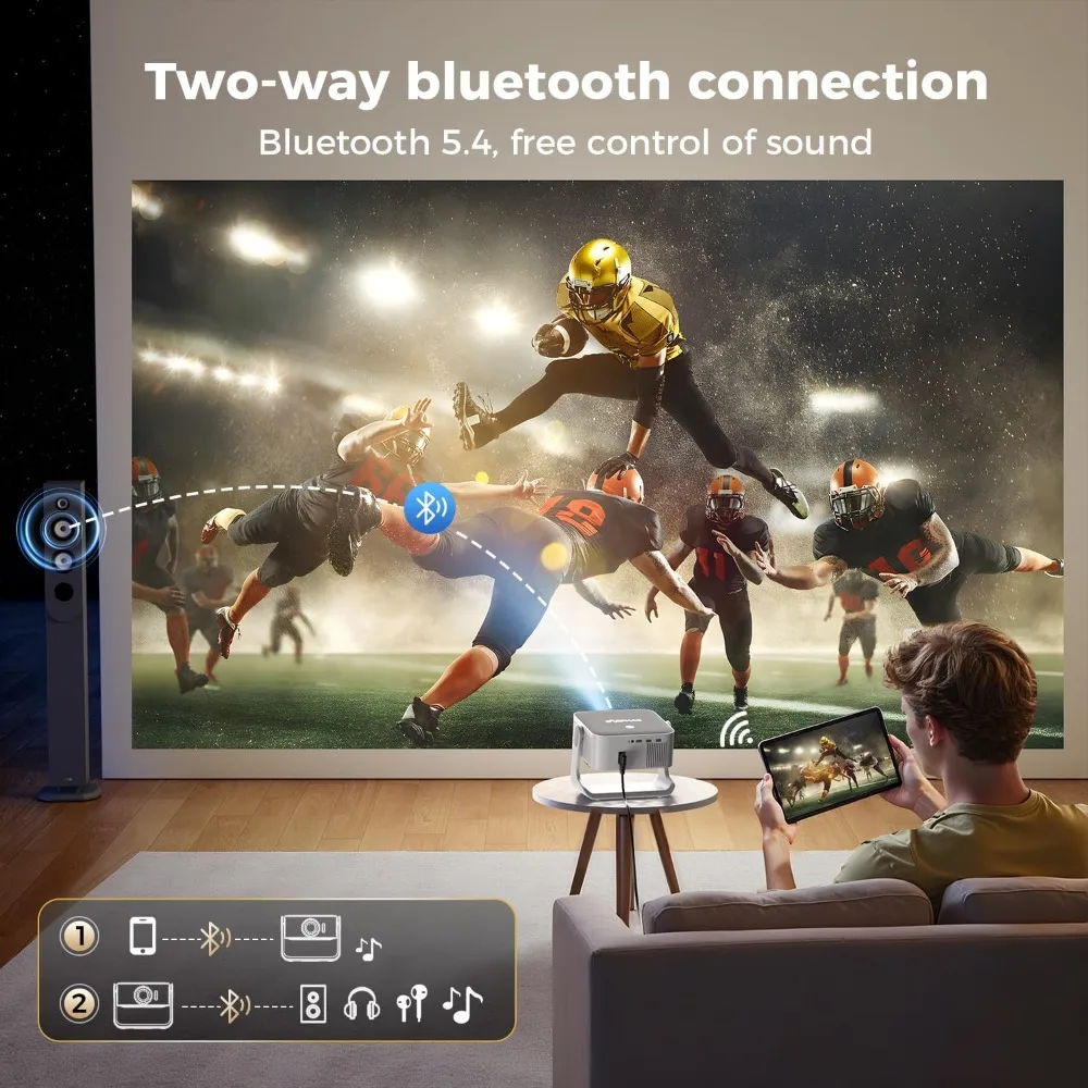 جهاز عرض بلوتوث ذكي 4K مزود بتقنية WiFi مع Google TV Netflix YouTube Prime Video Dolby Audio Auto Focus Keystone 270 درجة