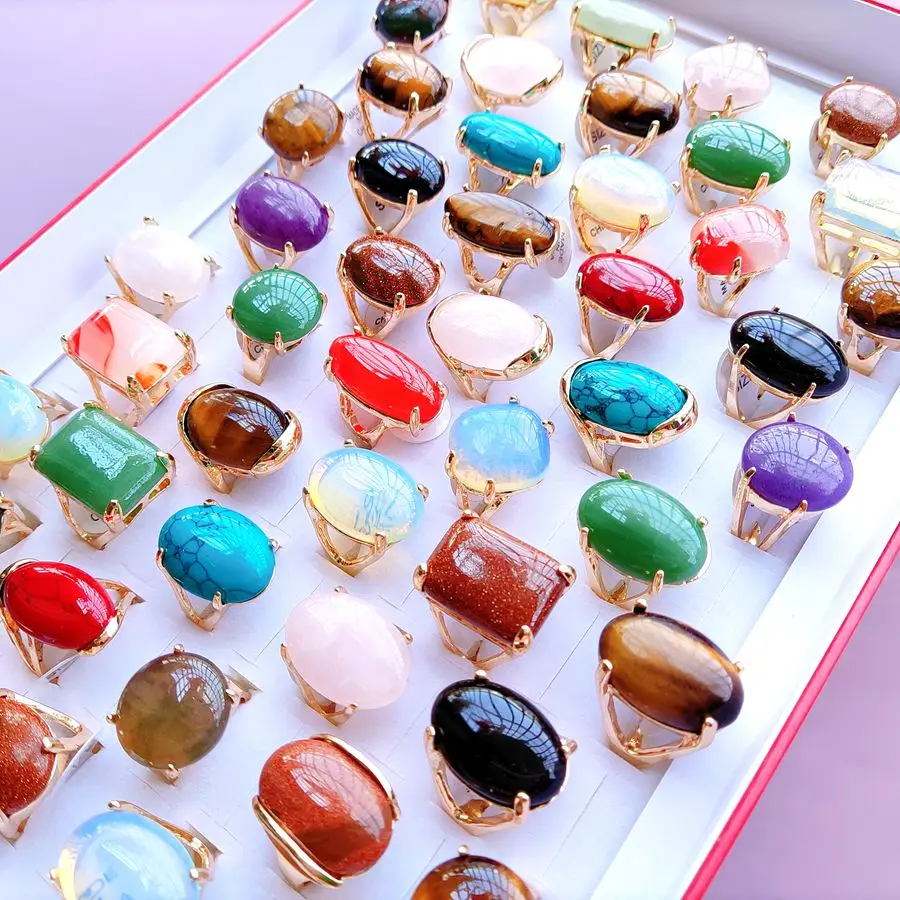 Großhandel 20 teile/los Farbige Luxus Riesige Naturstein Ring Vintage Opal Kristall Charme Ringe Hochzeit Engagement Schmuck – Detail 2
