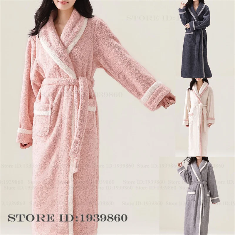 

Plush Flannel Female Long Robe Homewear Thicken Warm Coral Fleece Sleepwear Kimono Bathrobe Gown Winter Loose Loungewear Pajama