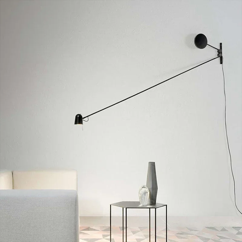 Nordic minimalist black white wall lamp industrial style living room dimmable LED long arm wall lamp wall art lighting fixture