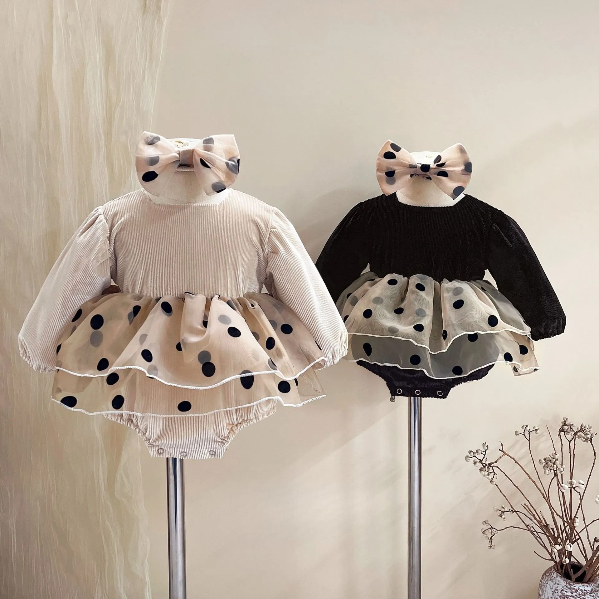 

infants and toddlers first birthday dress,high-end polka dot design comfortable corduroy dress, spring and autumn
