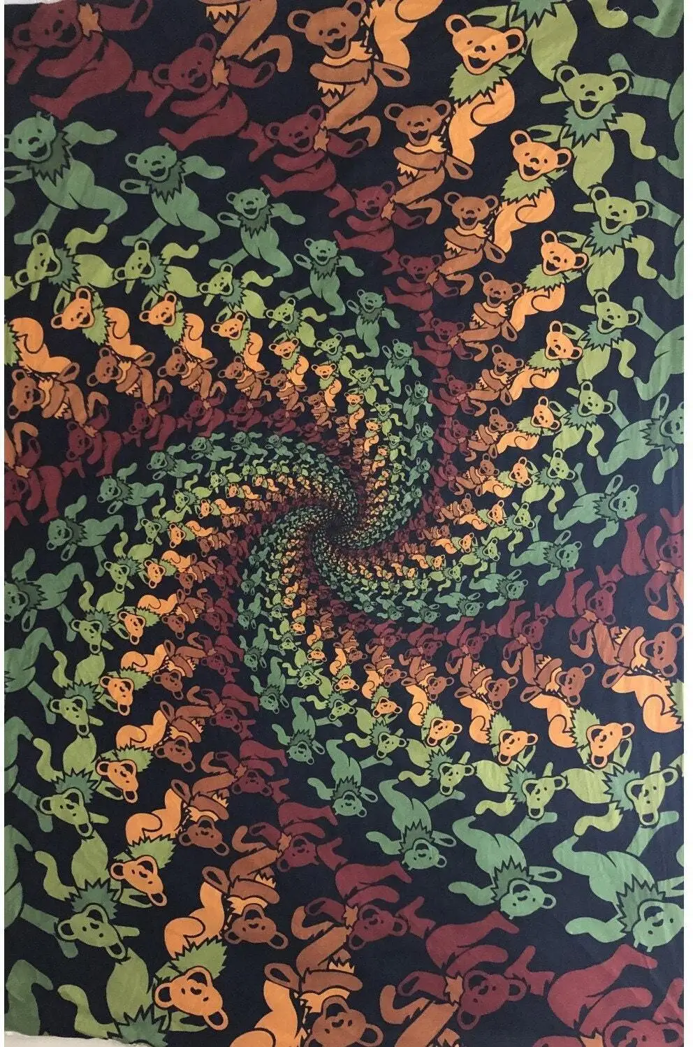 Psychedelic Dancing Bears Tapestry with Spiral Design for Boho Room Decor Retro Grateful Dead Style Wall Hanging Art