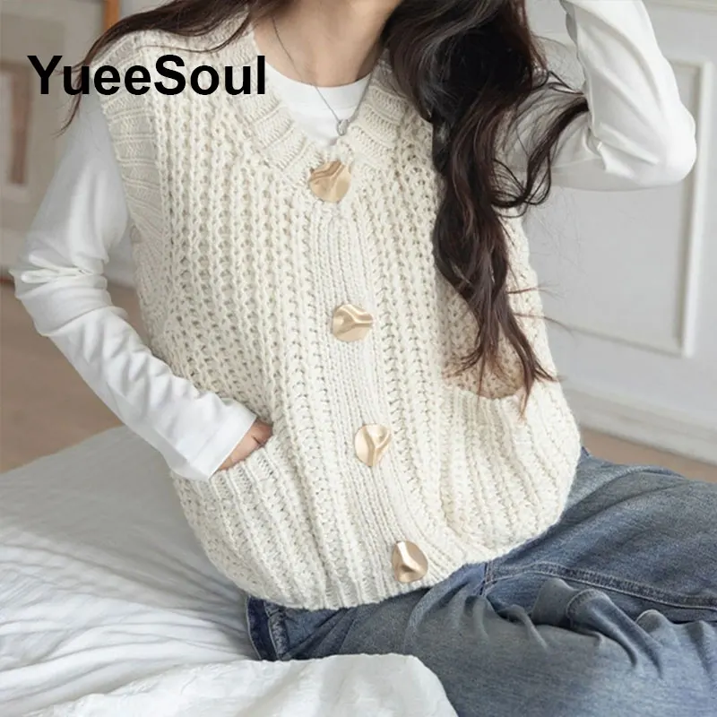 Colete feminino branco sem mangas malha cardigan colete 2025 inverno novo y2k doce high street casual streetwear colete feminino