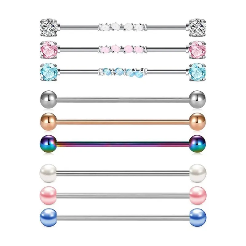 Industrial Bridge Piercing Jewelry, Long Straight Bar Stud Earrings- Double Ear Industrial Piercing Kit Included