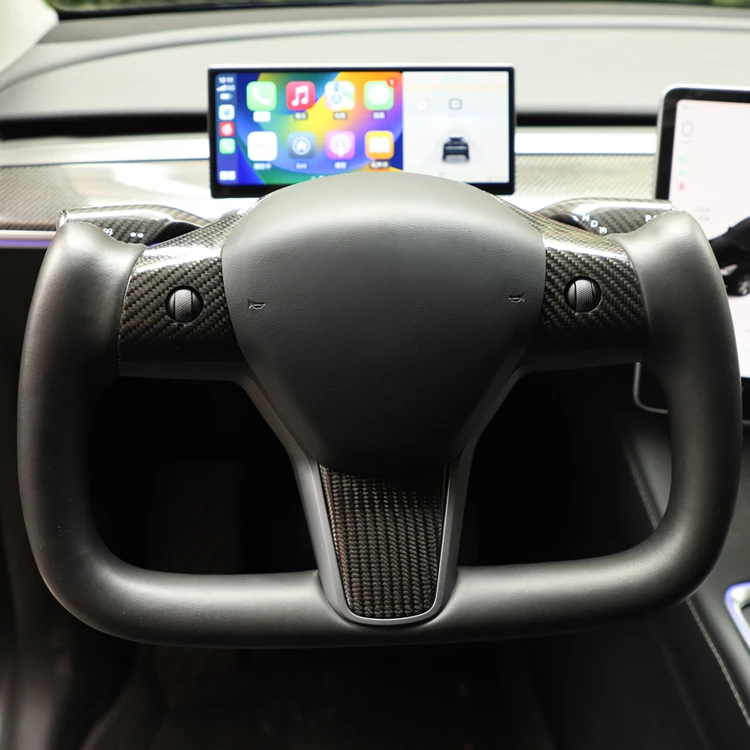 r Racing Carbon Fiber Leather Car Steering Wheel for Tesla Model 3 Model Y Heating Function Sports Yoke Steering Wheel